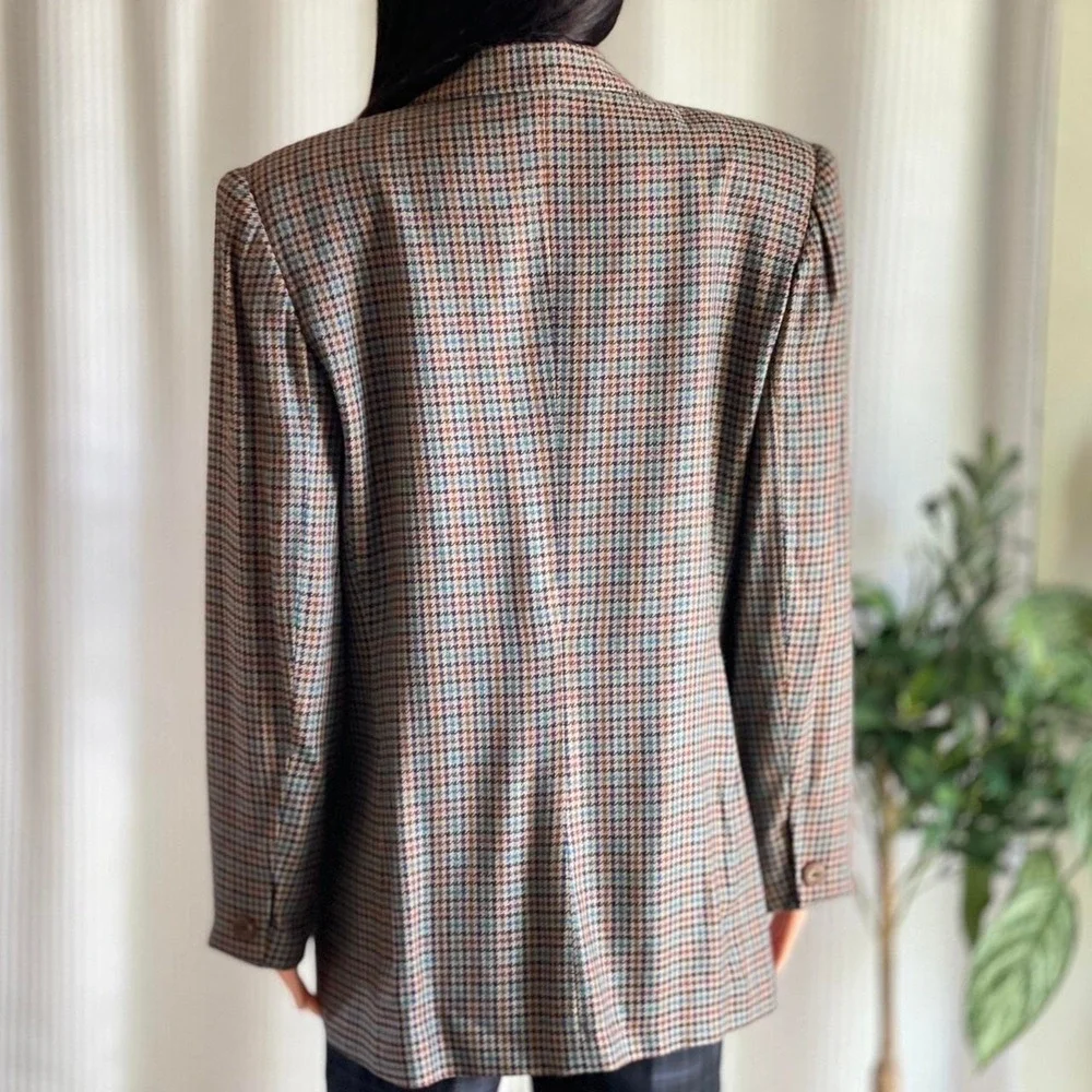 Vintage 90s Forenza Blazer Houndstooth Brown Career Office Jacket‎ Size 12